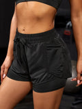 Short  com bolsos para mulheres, leggings falsos de ioga de duas peças, corrida e treinamento